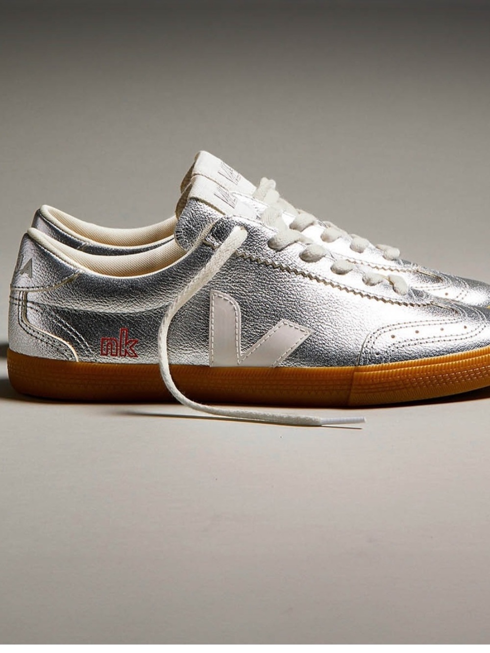 Veja x NK Collab Brazilian Volley Metallic Silver Leather Sneaker Low Top Shoe 9